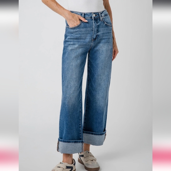 Social Threads | Risen Phoebe High Rise Crop Wide Leg Cuffed Jeans - Picture 1 of 9